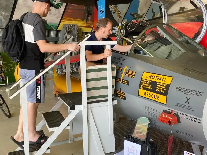 Instructor explains the Starfighter cockpit interior