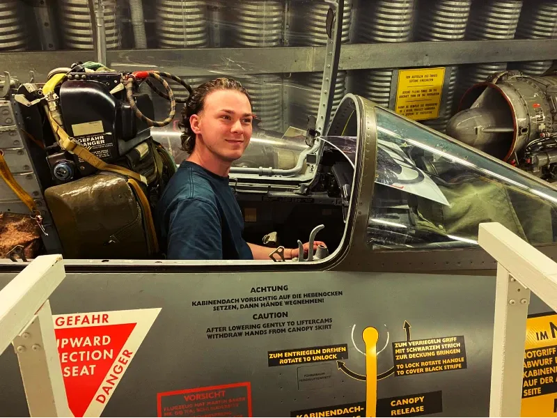 Young man in the cockpit